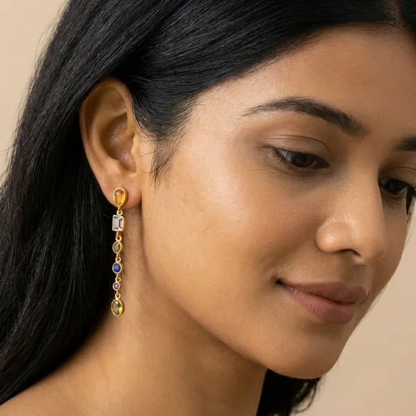 925_Silver_Jewellery_Multicolor_Geometric_Stone_Gold_Plated_Drop_Earrings_For_Women