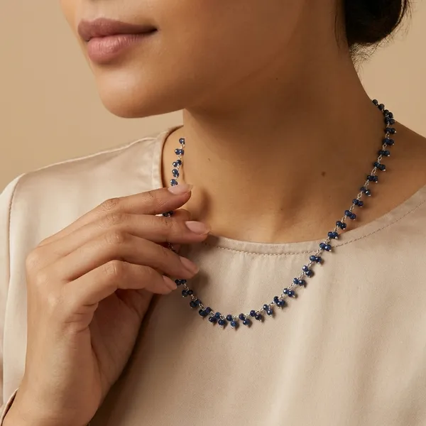 925_Silver_Jewellery_Black_Beaded_silver_Tone_Chain_Necklace_For_Women