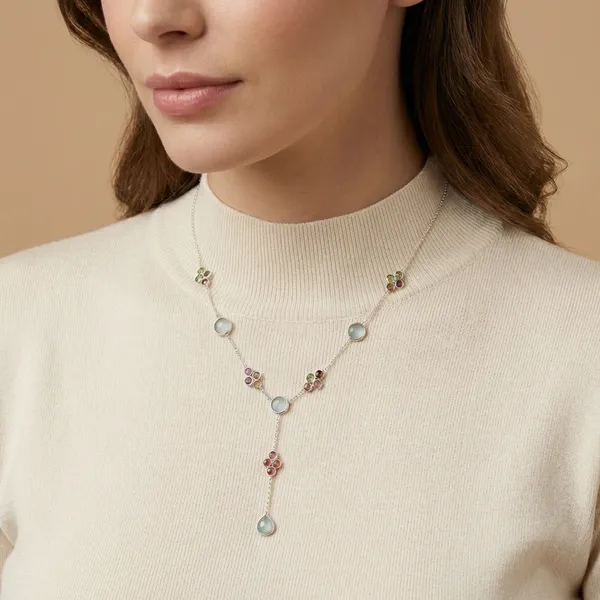 925_Silver_Jewellery_Blue_Topaz_Tourmaline_Flower_Necklace_For_Women