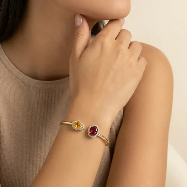 925_Silver_Jewellery_Red_Garnet_Yellow_Citrine_Two_Tone_Cuff_Bracelet_For_Women