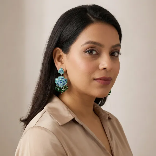 925_Silver_Jewellery_Blue_Green_Meenakari_Beaded_Tassel_Dangle_Earrings_For_Women