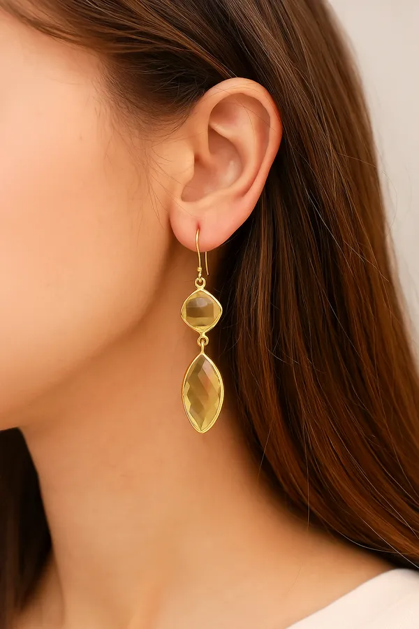 925_Silver_Jewellery_Yellow_Citrine_Gemstone_Double_Stone_Drop_Earrings_For_Women