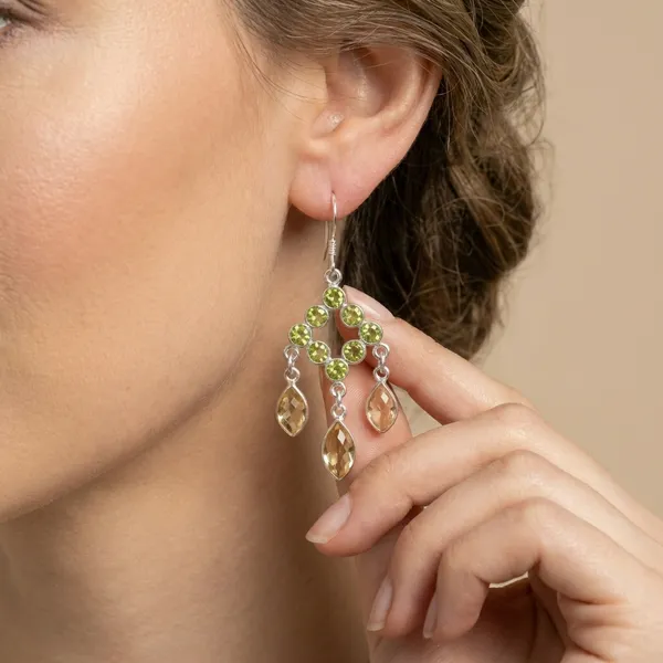 925_Silver_Jewellery_Green_Peridot_Yellow_Citrine_Sterling_Silver_Chandelier_Earrings_For_Women