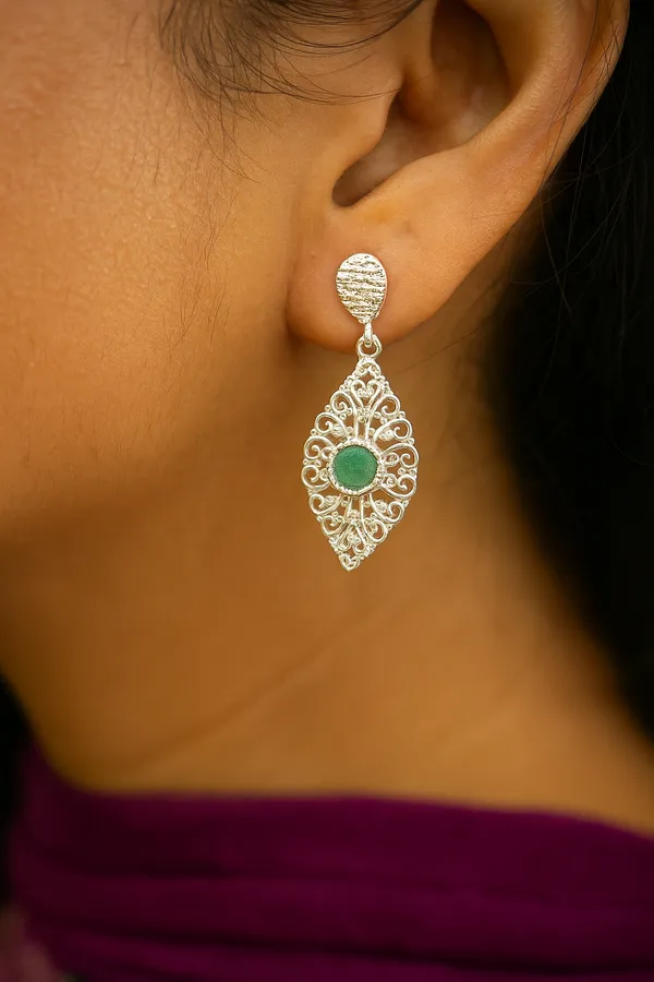 925_Silver_Jewellery_Green_Stone_Filigree_Earrings_For_Women