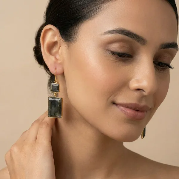 925_Silver_Jewellery_Grey_Labradorite_Gold_Frame_Double_Stone_Drop_Earrings_For_Women