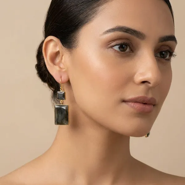 925_Silver_Jewellery_Grey_Labradorite_Gold_Frame_Double_Stone_Drop_Earrings_For_Women