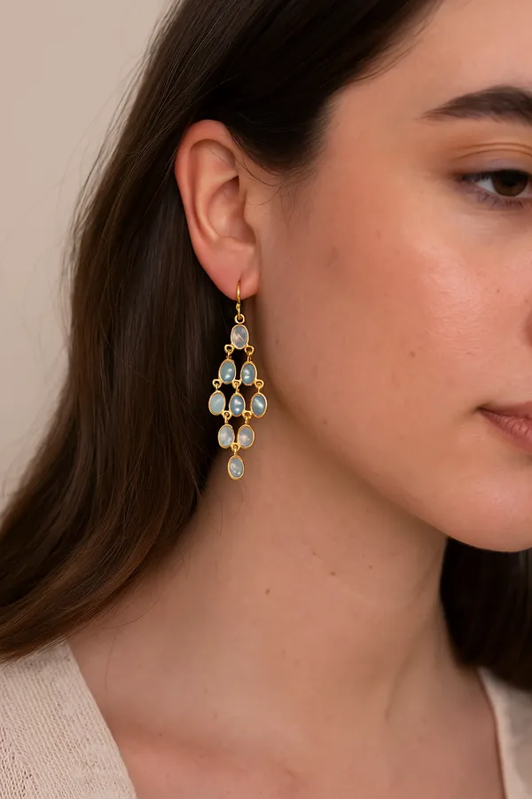 925_Silver_Jewellery_Gold_Tone_Opal_Oval_Chandelier_Earrings_For_Women
