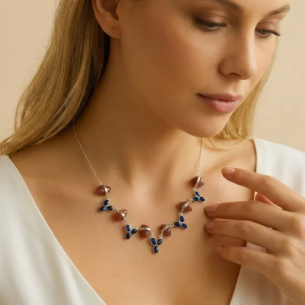 925_Silver_Jewellery_Purple_Amethyst_Red_Onyx_Floral_Necklace_For_Women
