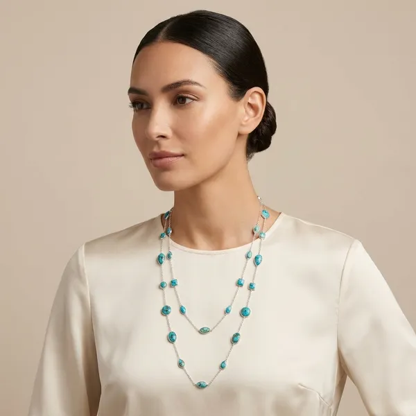925_Silver_Jewellery_Blue_Turquoise_Silver_Long_Chain_Necklace_Set_For_Women