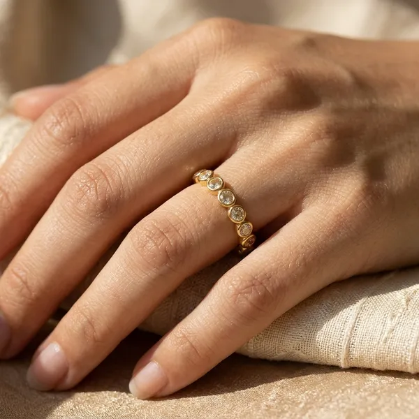 925_Silver_Jewellery_White_Stone_Gold_Tone_Bezel_Ring_For_Women