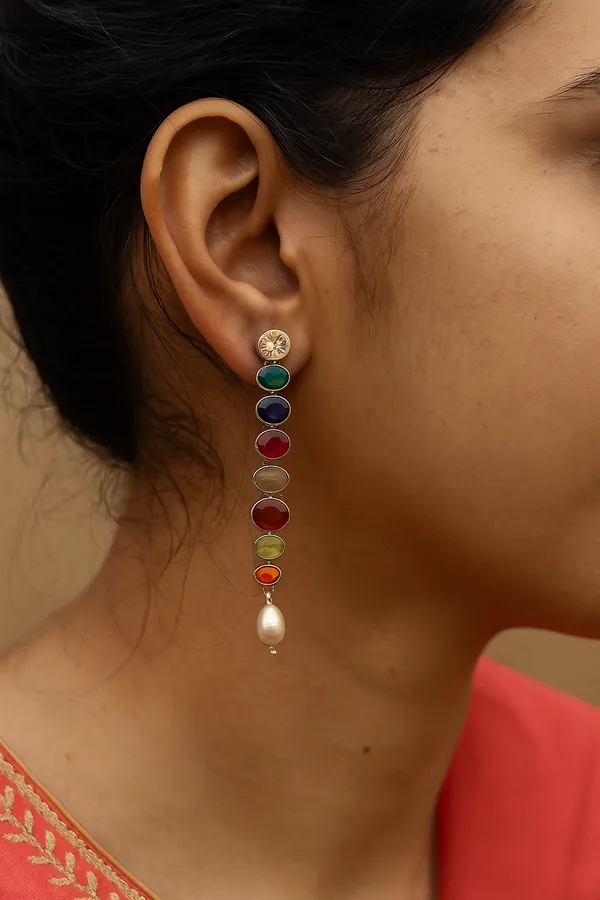 925_Silver_Jewellery_Multicolor_Navratan_Precious_Earrings_For_Women
