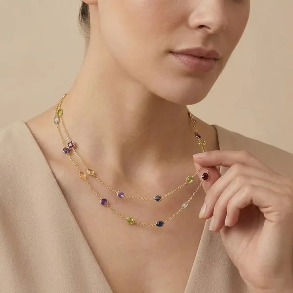 925_Silver_Jewellery_Multicolor_Gemstone_Long_Chain_Necklace_For_Women