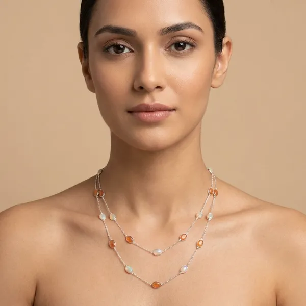 925_Silver_Jewellery_White_Opal_Kyanite_Silver_Long_Chain_Necklace_Set_For_Women