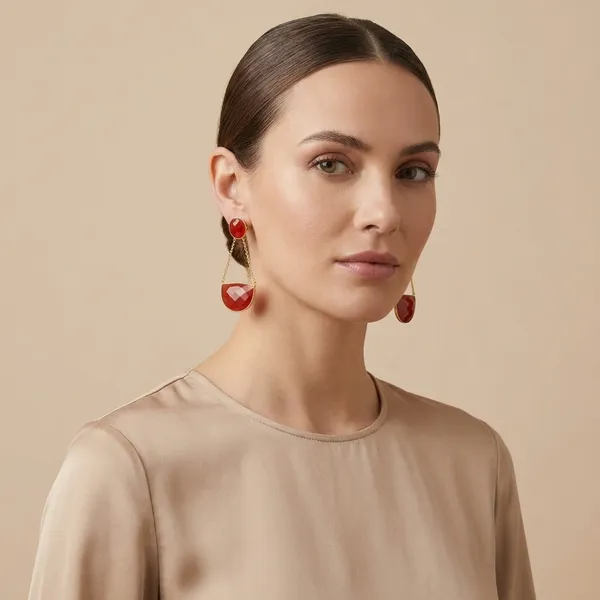 925_Silver_Jewellery_Red_Onyx_Gold_Plated_Geometric_Drop_Earrings_For_Women