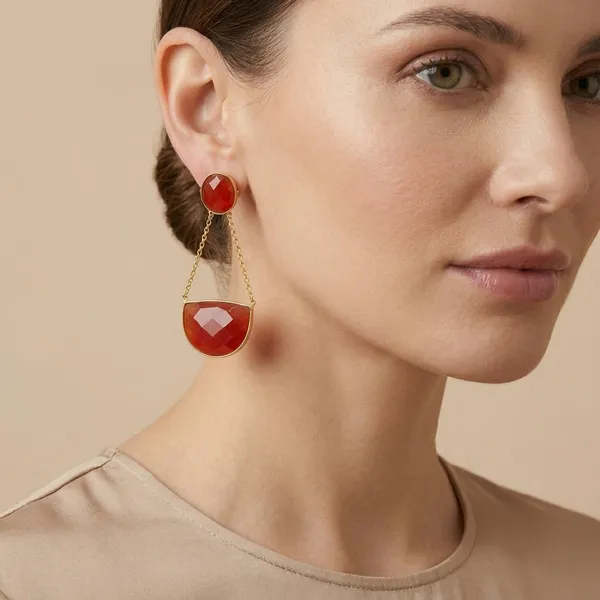 925_Silver_Jewellery_Red_Onyx_Gold_Plated_Geometric_Drop_Earrings_For_Women