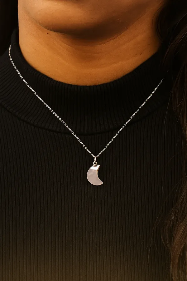 925_Silver_Jewellery_Pink_Rose_Quartz_Crescent_Moon_Pendant_Necklace_For_Women