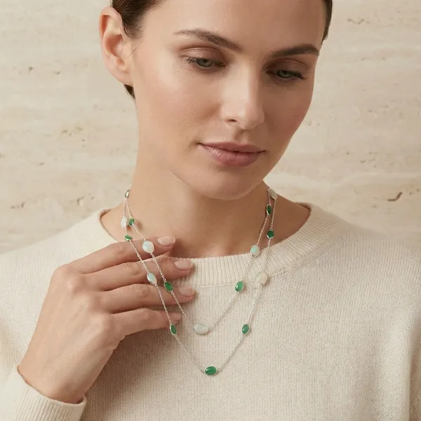 925_Silver_Jewellery_White_Opal_Emerald_Silver_Long_Chain_Necklace_For_Women