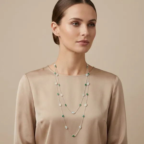 925_Silver_Jewellery_White_Opal_Emerald_Silver_Long_Chain_Necklace_For_Women