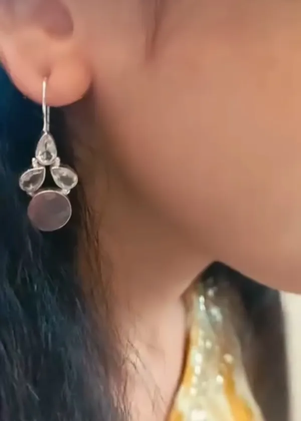 925_Silver_Jewellery_Pink_Rose_Quartz_Silver_Floral_Drop_Earrings_For_Women