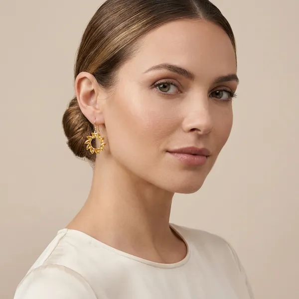 925_Silver_Jewellery_Yellow_Citrine_Floral_Hoop_Earrings_For_Women