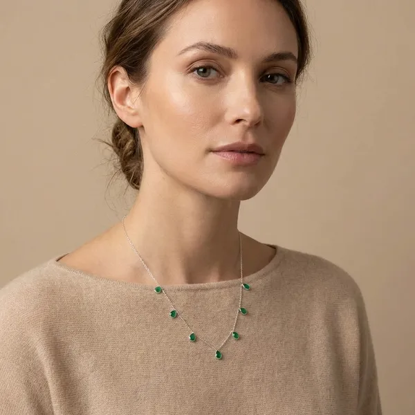 925_Silver_Jewellery_Green_Onyx_Silver_Chain_Charm_Necklace_For_Women