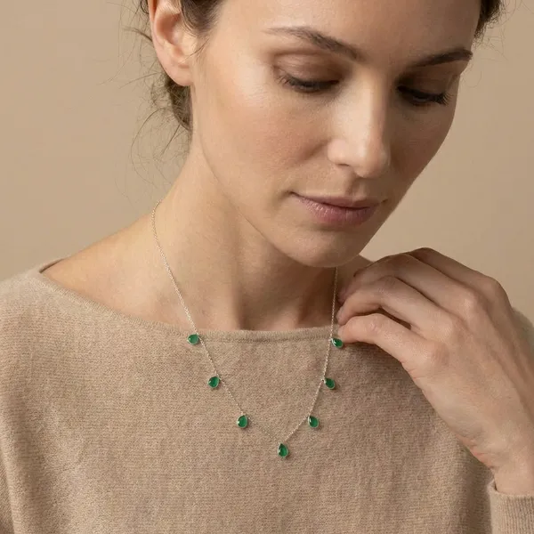 925_Silver_Jewellery_Green_Onyx_Silver_Chain_Charm_Necklace_For_Women