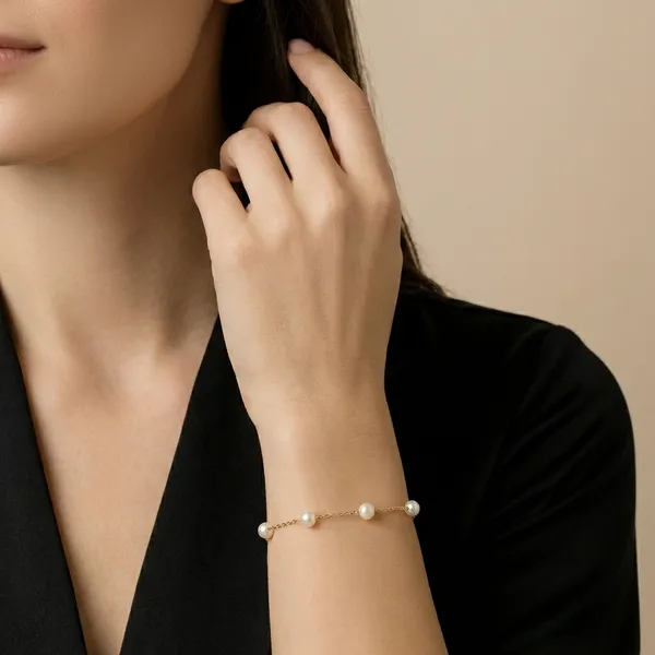 925_Silver_Jewellery_White_Pearl_Elegant_Drop_Chain_Bracelet_For_Women