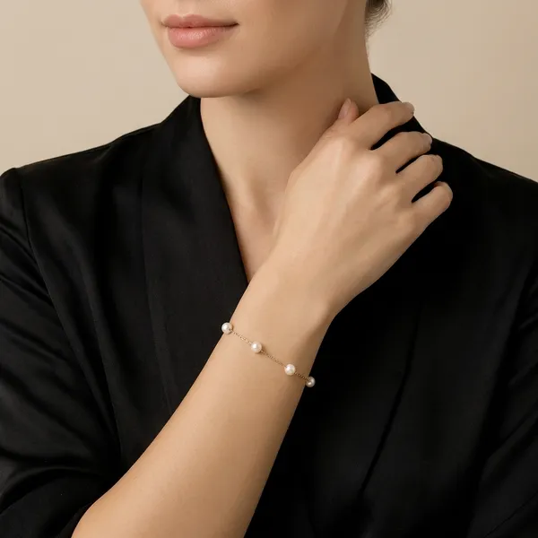 925_Silver_Jewellery_White_Pearl_Elegant_Drop_Chain_Bracelet_For_Women