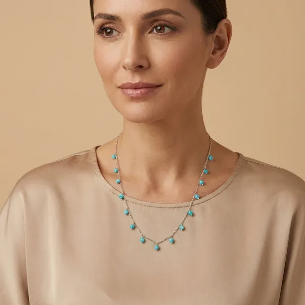 925_Silver_Jewellery_Blue_Turquoise_Delicate_Silver_Chain_Bead_Necklace_For_Women
