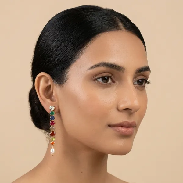 925_Silver_Jewellery_Multicolor_Navratan_Precious_Earrings_For_Women