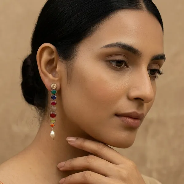 925_Silver_Jewellery_Multicolor_Navratan_Precious_Earrings_For_Women