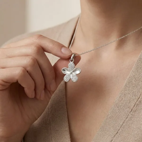 925_Silver_Jewellery_Silver_Flower_Sparkling_Pendant_For_Women_with_chain