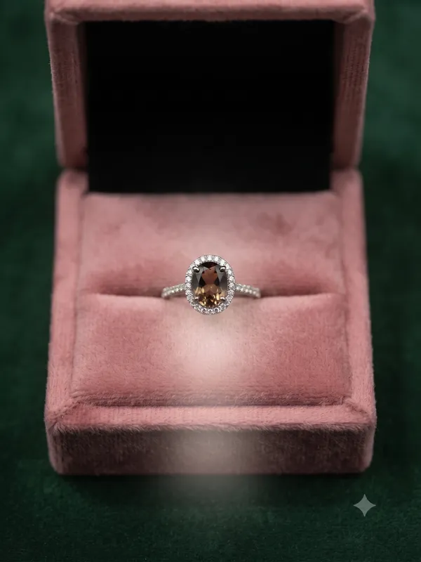 925_Silver_Jewellery_Smoky_Quartz_Ring_with_CZ_Setting