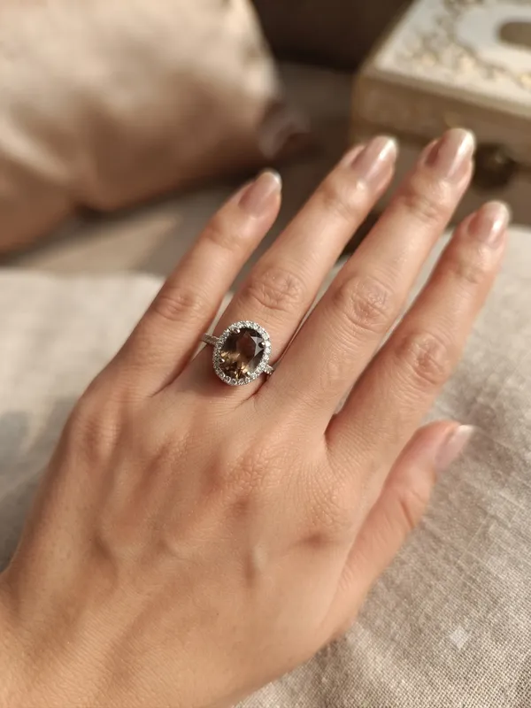 925_Silver_Jewellery_Smoky_Quartz_Ring_with_CZ_Setting