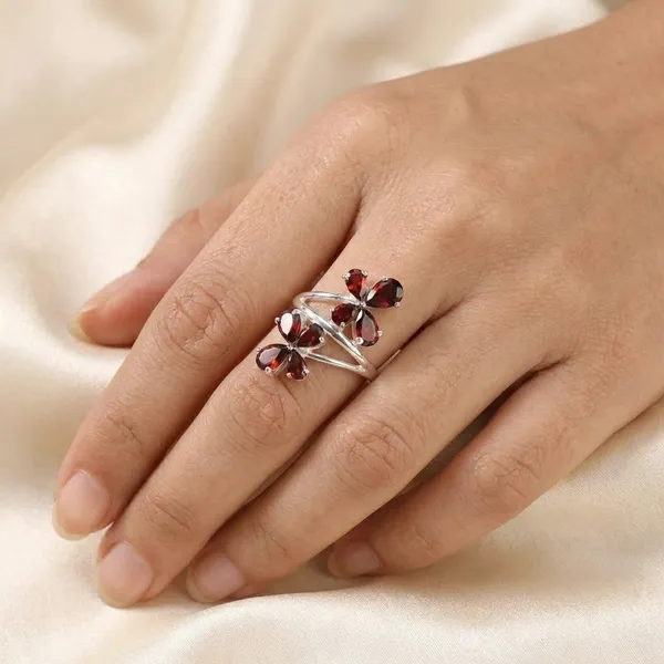925_Silver_Jewellery_Red_Garnet_Stone_Teardrop_Ring_For_Women