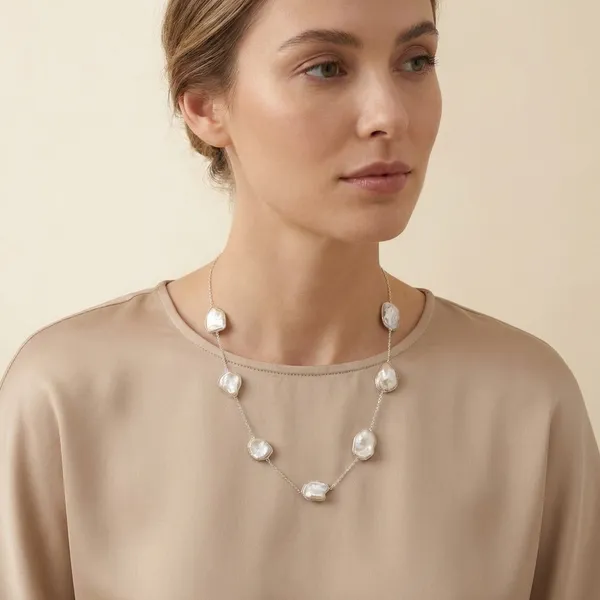 925_Silver_Jewellery_White_Pearl_Silver_Chain_Station_Necklace_For_Women