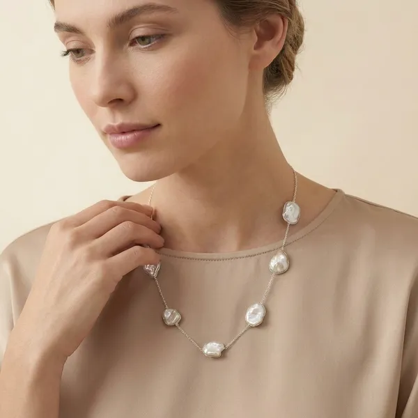 925_Silver_Jewellery_White_Pearl_Silver_Chain_Station_Necklace_For_Women