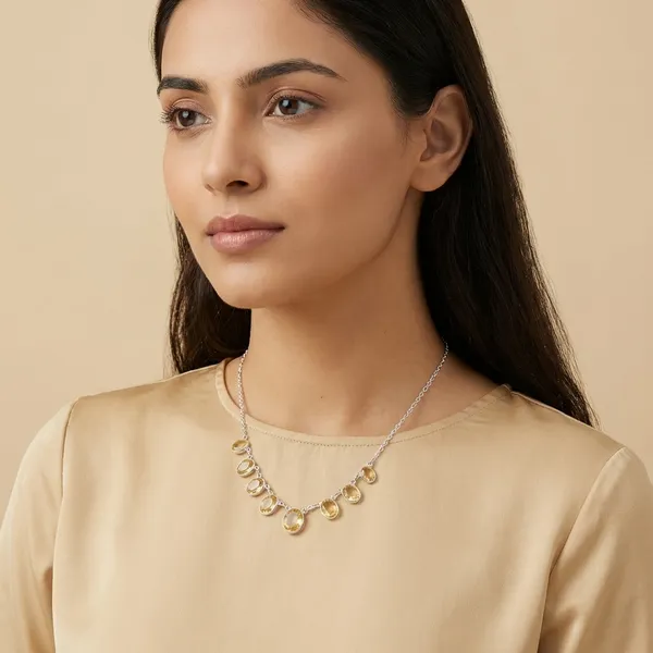 925_Silver_Jewellery_Yellow_Citrine_Silver_Chain_Necklace_For_Women