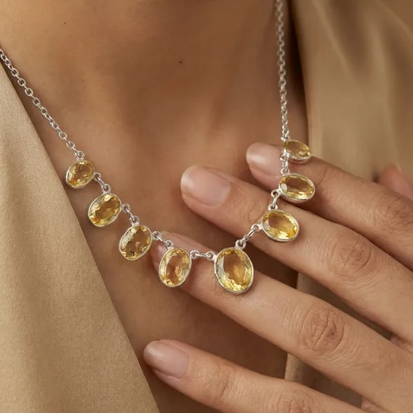 925_Silver_Jewellery_Yellow_Citrine_Silver_Chain_Necklace_For_Women