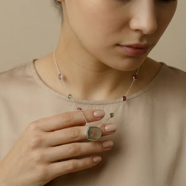 925_Silver_Jewellery_Pink_Green_Watermelon_Tourmaline_Gemstone_Drop_Necklace_For_Women
