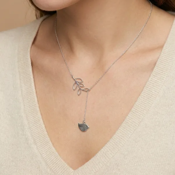925_Silver_Jewellery_Silver_Leaf_Bird_Pendant_Necklace_For_Women