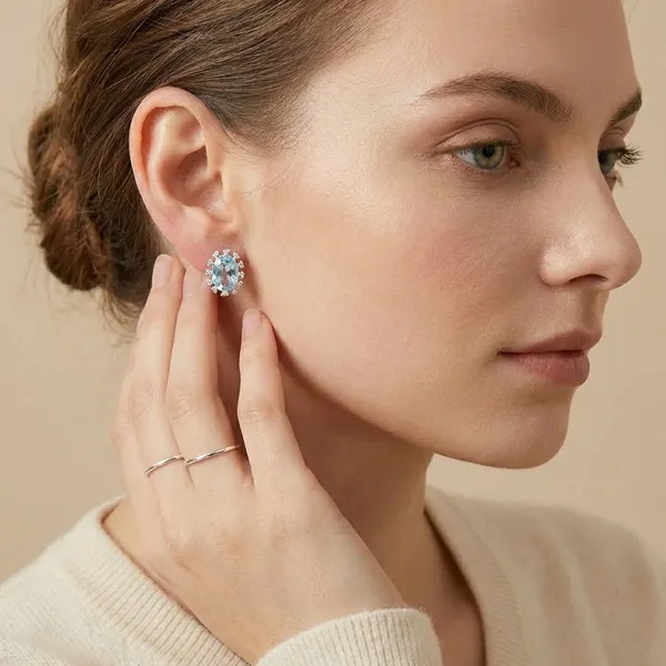 925_Silver_Jewellery_Blue_Gemstone_Silver_Halo_Oval_Stud_Earrings_For_Women