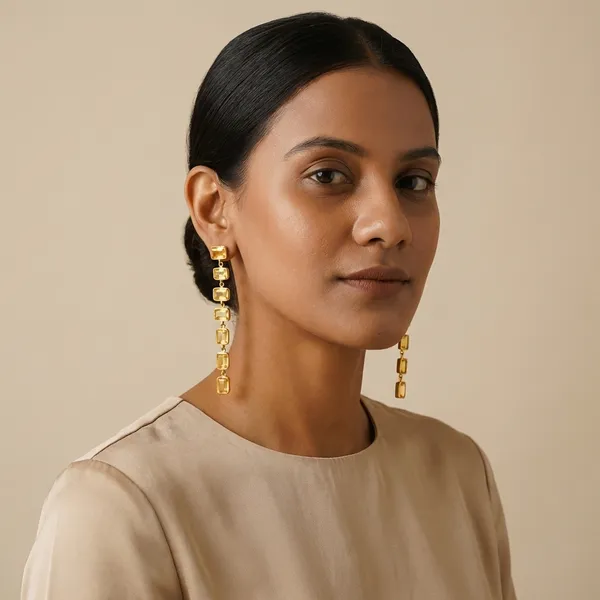 925_Silver_Jewellery_Yellow_Citrine_Gold_Tone_Rectangular_Drop_Earrings_For_Women