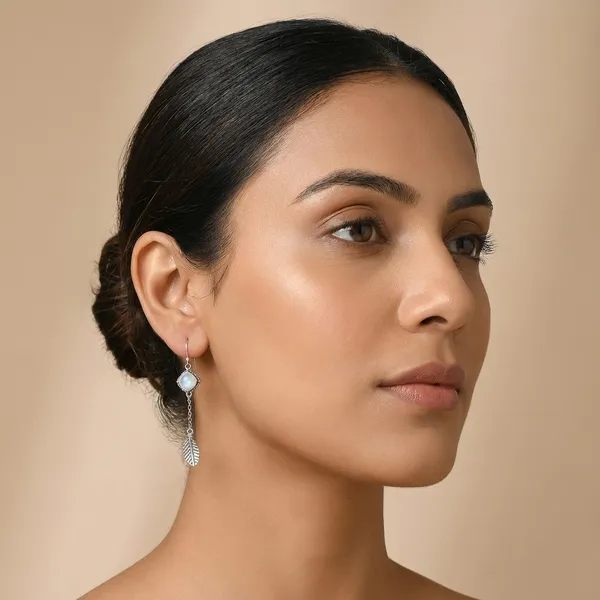 925_Silver_Jewellery_White_Moonstone_Silver_Tone_Leaf_Drop_Earrings_For_Women