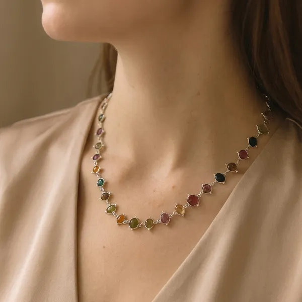 925_Silver_Jewellery_Multicolor_Tourmaline_Chain_Necklace_For_Women