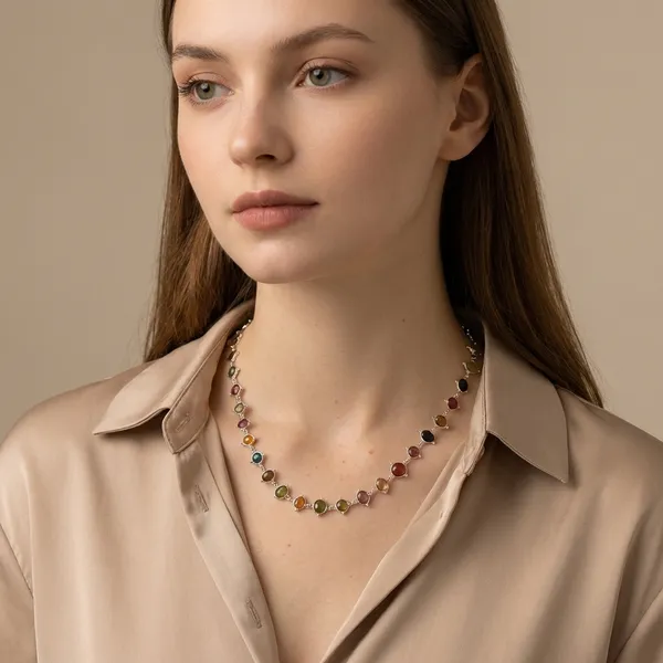 925_Silver_Jewellery_Multicolor_Tourmaline_Chain_Necklace_For_Women