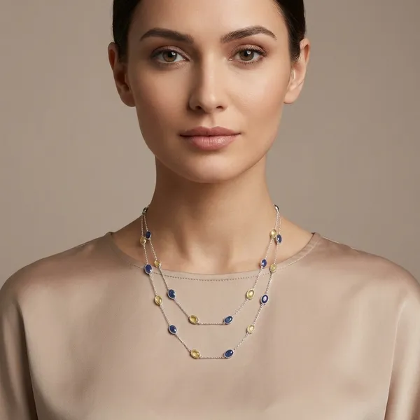 925_Silver_Jewellery_Blue_Yellow_Sapphire_Long_Chain_Necklace_Set_For_Women