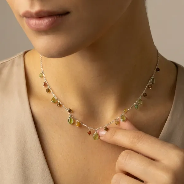 925_Silver_Jewellery_Multicolor_Teardrop_Gemstone_Necklace_For_Women