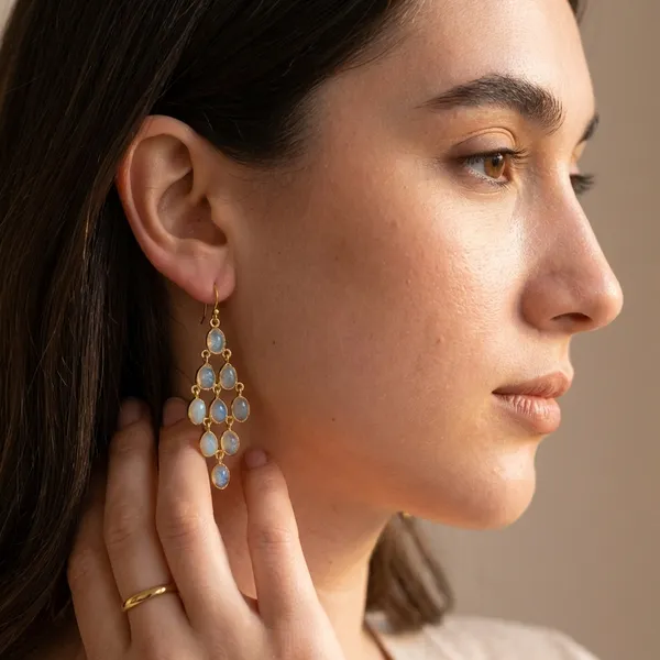 925_Silver_Jewellery_Gold_Tone_Opal_Oval_Chandelier_Earrings_For_Women