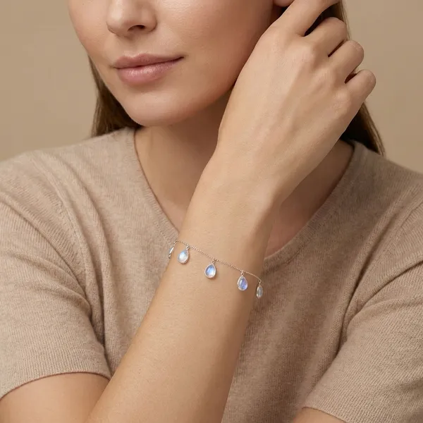 925_Silver_Jewellery_White_Moonstone_Teardrop_Bracelet_For_Women